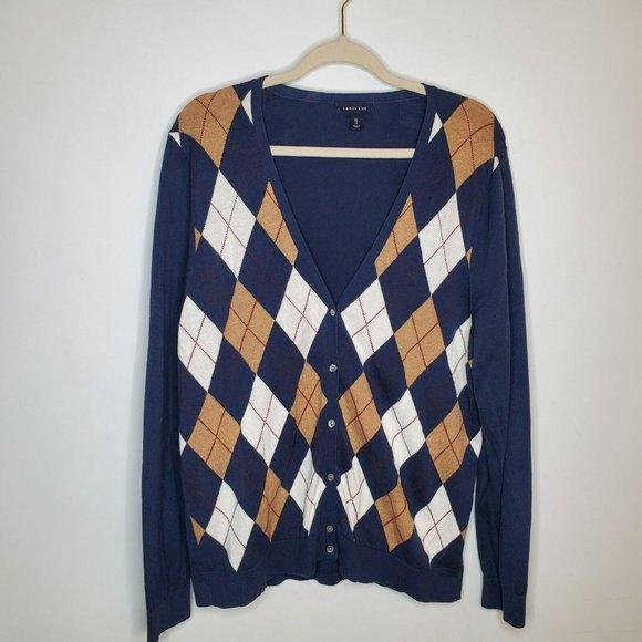 Lands' End Sweaters Lands End Womens Argyle Cardigan Size 8 Blue